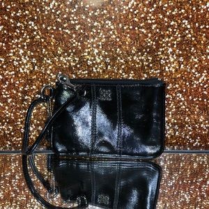 Vintage black patent wristlet